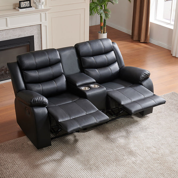 2 Seat Air Leather Black Recliner Chair For Living Room - Model 8005