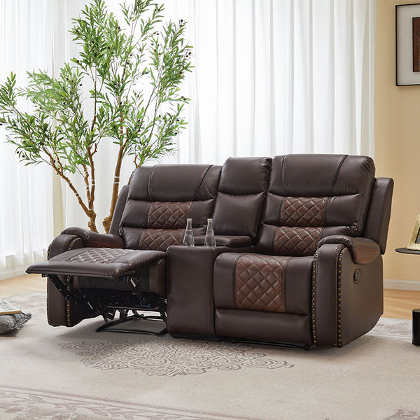 Air Leather Manual 2 Seat Recliner Sofa for Sale With Massage and Heating + Model 8317