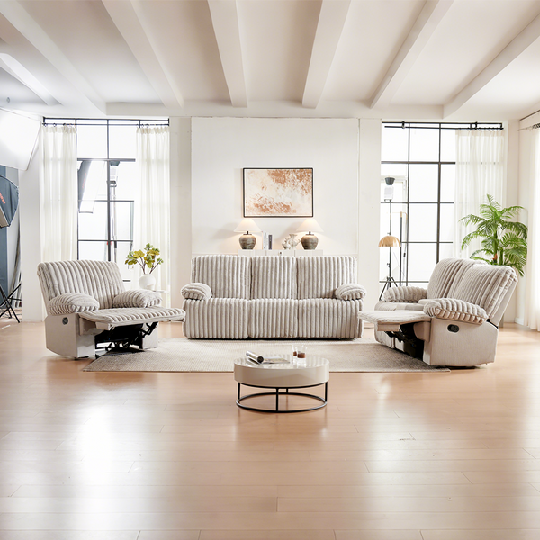 Crodury Fabric Recliner Set: Cloud-Like Comfort with Built-In Bluetooth & Ambient Lighting 8451#3+2+1 Recliner Sofa Set