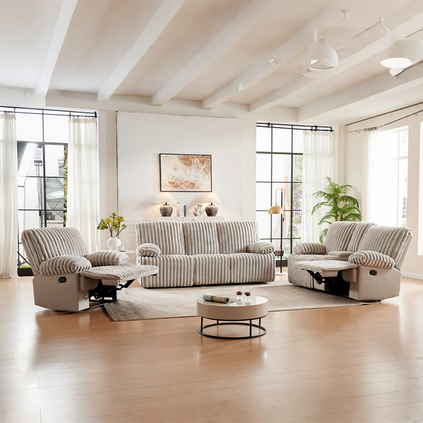 Crodury Fabric Recliner Set: Cloud-Like Comfort with Built-In Bluetooth & Ambient Lighting 8451#3+2+1 Recliner Sofa Set