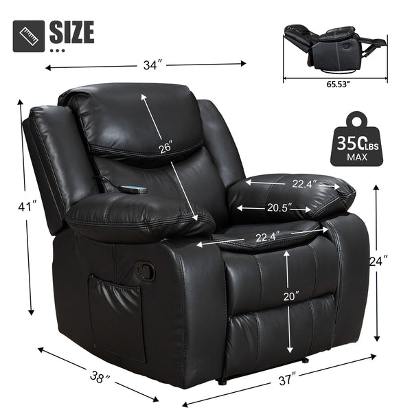 Air Leather Recliner with Massage and Heating - Model 8220