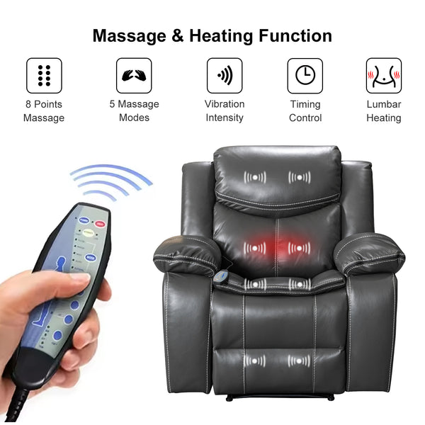 Air Leather Recliner with Massage and Heating - Model 8220