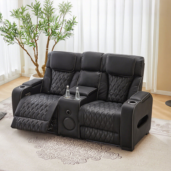 2 Seat Air Leather Recliner With Cup Holder For Living Room - 8456