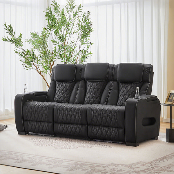 3 Seat Air Leather Recliner With Cup Holder For Living Room - 8456