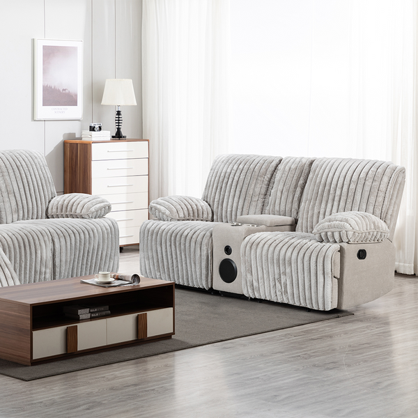 Power Headrest Reclining Console Plush Multi-Person Sofa Combination Kit 8451#3+2 Grey Velvet