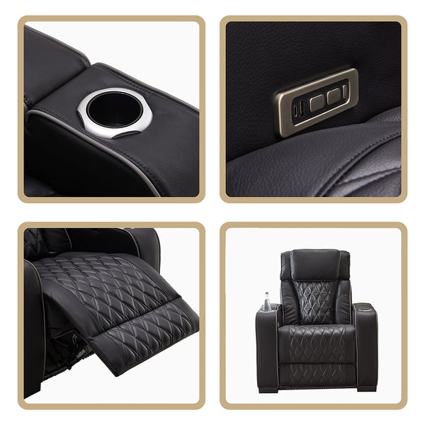 Air Leather Recliner With Mood Lighting and Cup Holder For Living Room - 8456