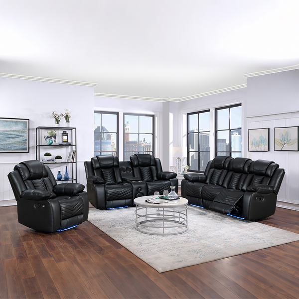 Power Reclining Sectional Couch with Bass Speaker Ambient Light USB Port,Cup Holder Black-8391