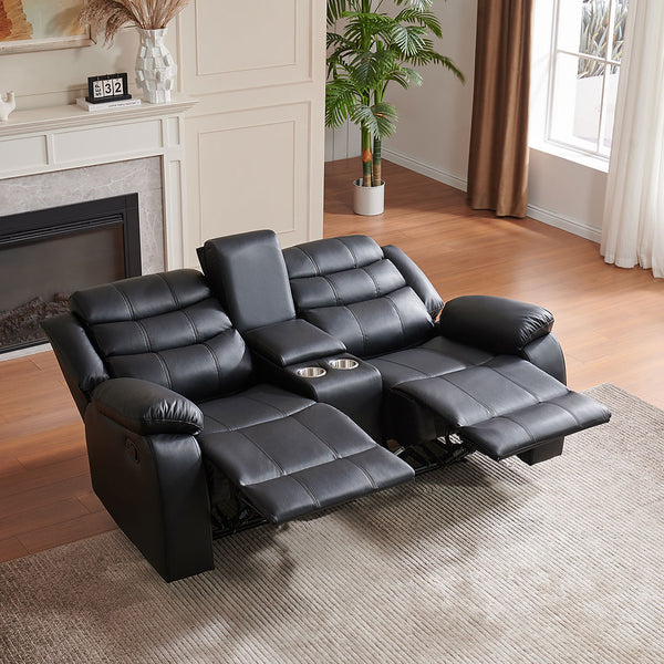 2 Seat Air Leather Black Recliner Chair For Living Room - Model 8005