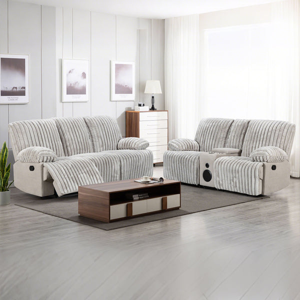 Power Headrest Reclining Console Plush Multi-Person Sofa Combination Kit 8451#3+2 Grey Velvet