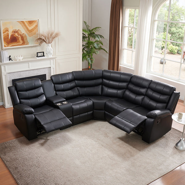 Comfortable  Air Leather Black Recliner Sectional - Model 8005