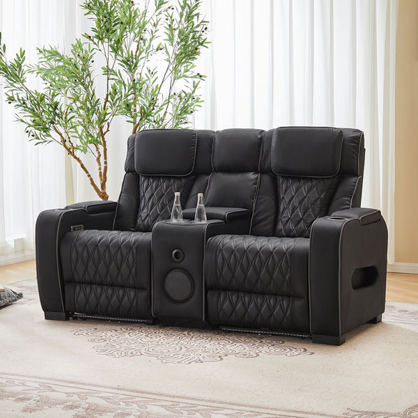 2 Seat Air Leather Recliner With Cup Holder For Living Room - 8456