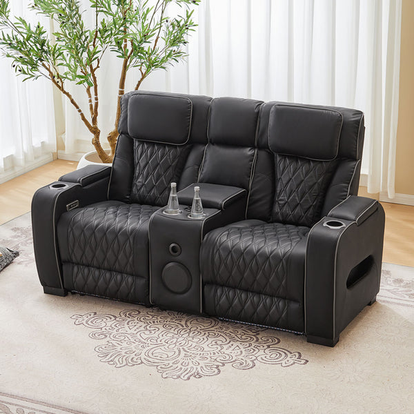 2 Seat Air Leather Recliner With Cup Holder For Living Room - 8456