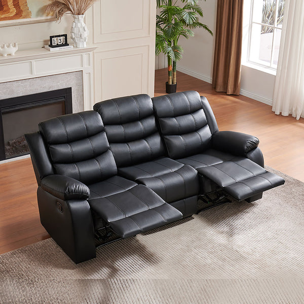 3 Seat Air Leather Black Recliner Chair For Living Room - Model 8005