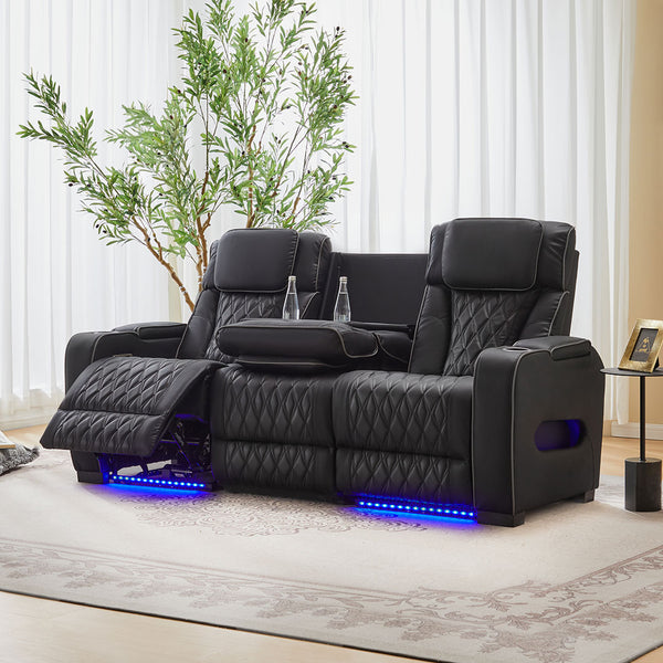 3 Seat Air Leather Recliner With Cup Holder For Living Room - 8456