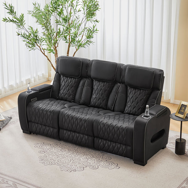 3 Seat Air Leather Recliner With Cup Holder For Living Room - 8456