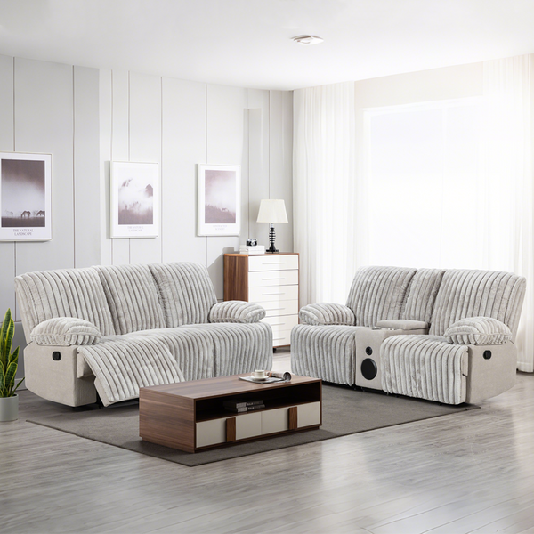 Power Headrest Reclining Console Plush Multi-Person Sofa Combination Kit 8451#3+2 Grey Velvet