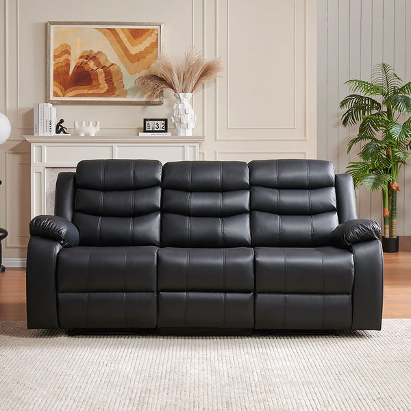 3 Seat Air Leather Black Recliner Chair For Living Room - Model 8005