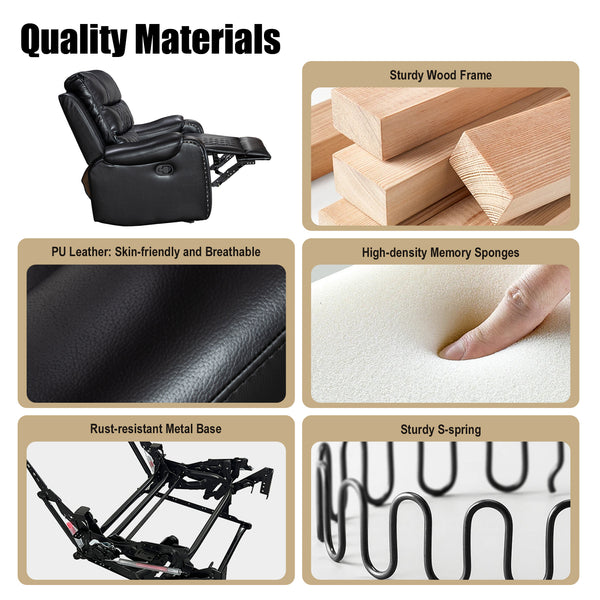 Air Leather Manual Motion Recliner Chair for Sale With Massage and Heating + Model 8317