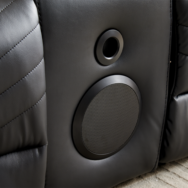 Power Reclining Sectional Couch with Bass Speaker Ambient Light USB Port,Cup Holder Black-8391